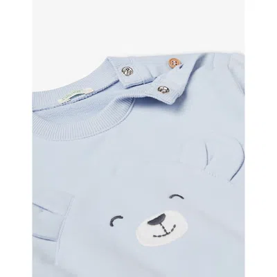 Benetton Pale Blue Bear-appliqué Stretch-cotton Sweatshirt 1-18 In Blue