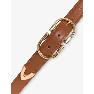 Maje Womens Camel Double-buckle Leather Belt In Brown