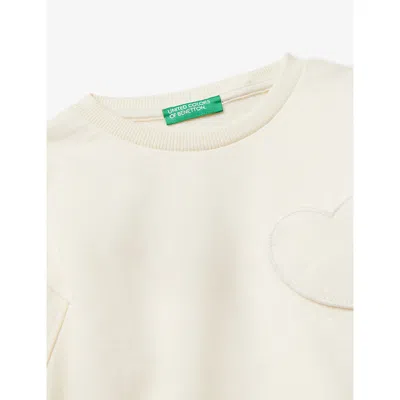 Benetton Cream Crewneck Heart-patch Cotton Sweatshirt 18 Months-5 In Neutral