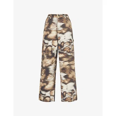 Carhartt Omens Wild Dog Print Brandon Graphic-print Wide-leg Denim Jeans In Brown