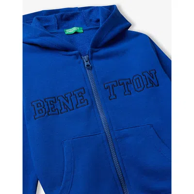 Benetton Indigo Blue Zipped Logo-embroidered Cotton Hoody 18 Months-5 Year In Blue