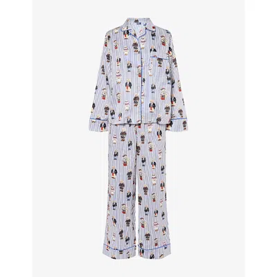 Polo Ralph Lauren Womens Snowfall Blue Madison Bear-print Cotton Pyjama Set