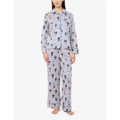 Polo Ralph Lauren Womens Snowfall Blue Madison Bear-print Cotton Pyjama Set