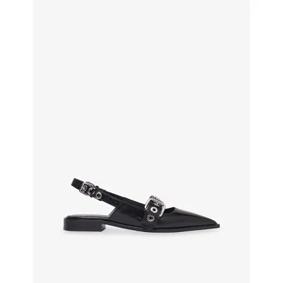 Maje Flat Leather Strap Slingbacks In Black