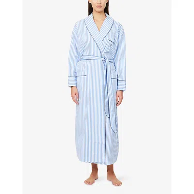 Polo Ralph Lauren Womens White Cloud X Hydrangea Heritage Stripe Cotton Robe In Blue