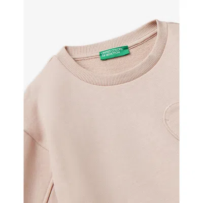 Benetton Coral Crewneck Heart-patch Cotton Sweatshirt 18 Months-5 In Neutral