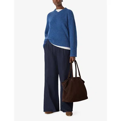 Whistles Womens Blue V-neck Knitted Wool Jumper In Blue