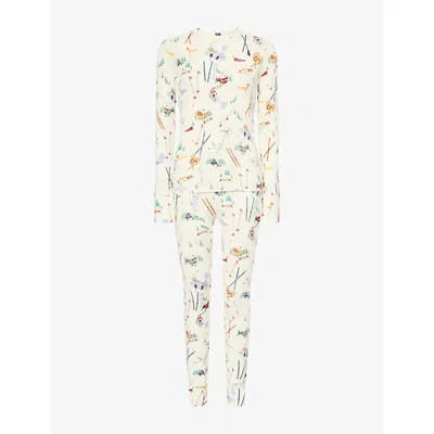 Polo Ralph Lauren Womens Traveler Ski Print Ski-print Waffle Cotton-jersey Pyjama Set Xs In White