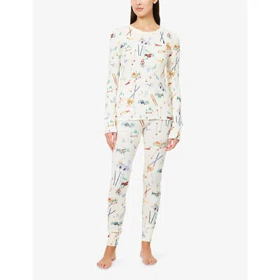 Polo Ralph Lauren Womens Traveler Ski Print Ski-print Waffle Cotton-jersey Pyjama Set Xs In White