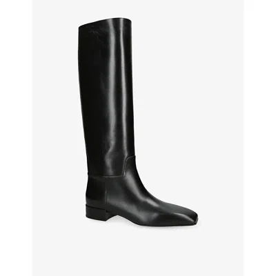 Christen Womens Black Square-toe Leather Knee-high Boots Eur 38/5 Uk In Black