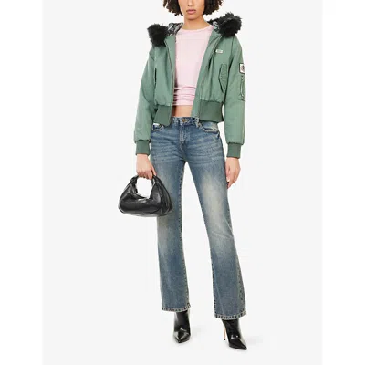 Juicy Couture Womens Vintage Wash Embroidered-logo Low-rise Bootcut Denim Jeans In Brown