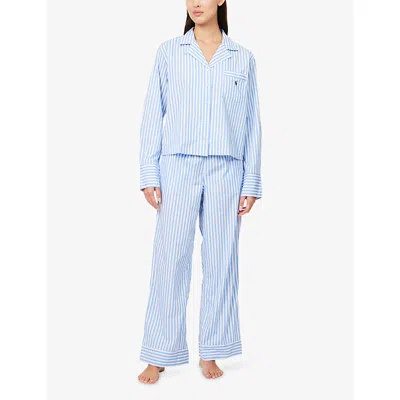 Polo Ralph Lauren Womens White Cloud X Hydrangea Stripe Long-sleeve Cotton Pyjama Set Xl In Blue