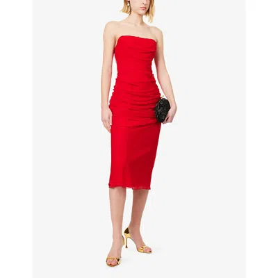 Carolina Herrera Chiffon Dress Strapless Ruched Detailing Design In Red