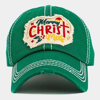 Fashnzfab Merry Christmas Message Accented Vintage Baseball Cap In Green