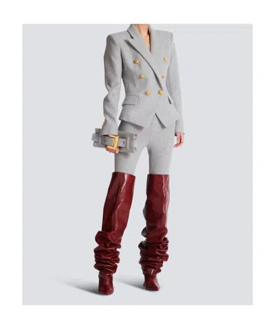 Balmain Wool-blend Jersey Double-breasted Blazer In Gray