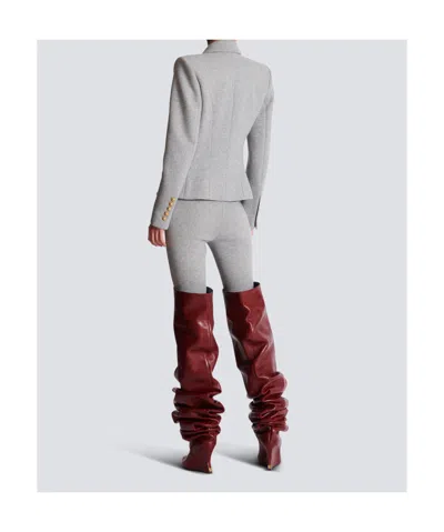 Balmain Wool-blend Jersey Double-breasted Blazer In Gray