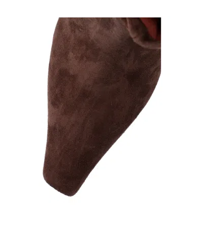 Amina Muaddi Pointed Toe Kitten Heel Slouchy Suede Boots In Brown