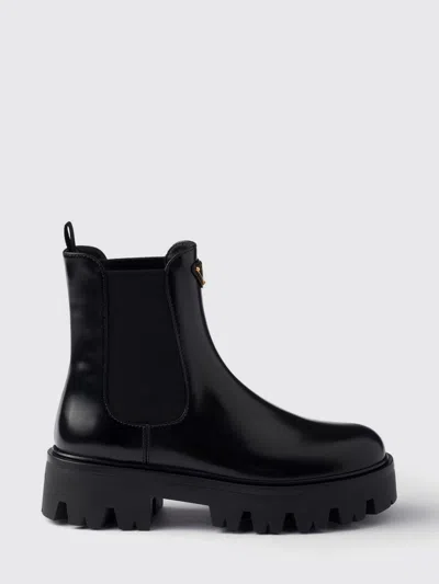 Prada 50 Leather Platform Chelsea Boots In Black