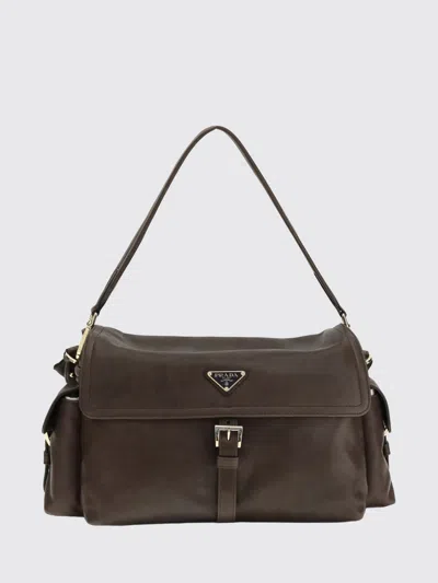 Prada Explore Large Leather Shoulder With Flap Bags In Brown