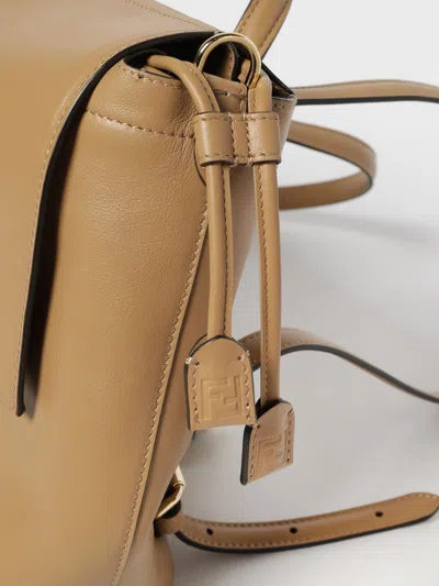 Fendi Ff Clasp Leather Backpack Medium Size In Brown
