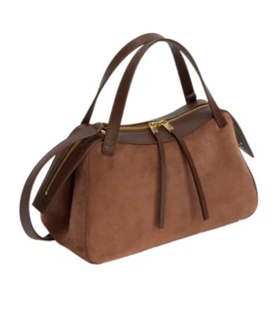 Jil Sander Rectangular Suede Shoulder Bag Double Handles Trim In Brown