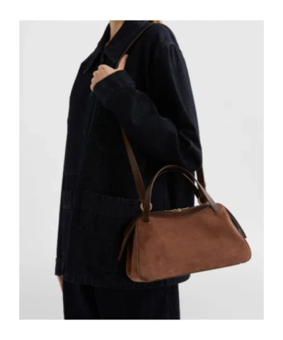 Jil Sander Rectangular Suede Shoulder Bag Double Handles Trim In Brown