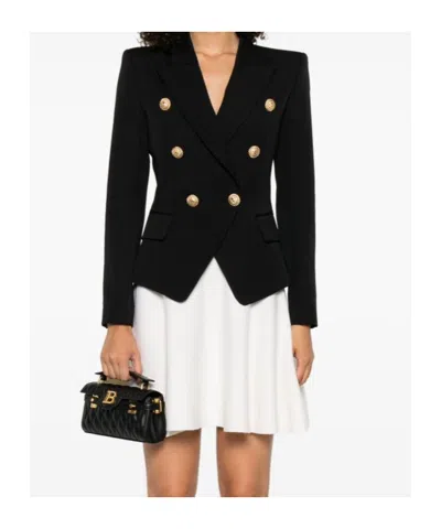Balmain Wool Blazer With Flap Pockets And Gold-tone Buttons In Black
