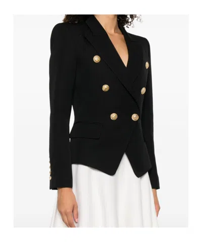 Balmain Wool Blazer With Flap Pockets And Gold-tone Buttons In Black