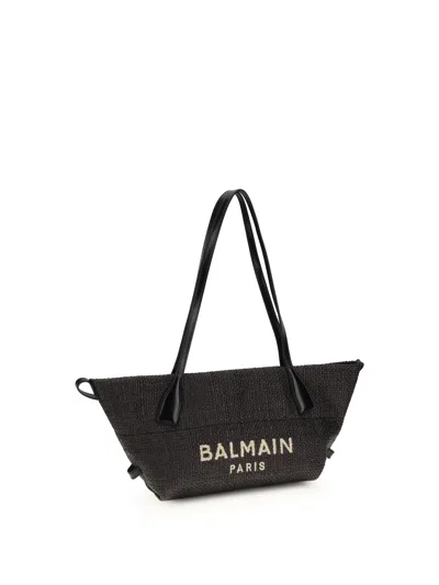 Balmain Logo Embroidered Small Track Tote Bag In Black