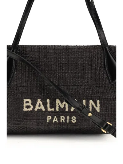 Balmain Logo Embroidered Small Track Tote Bag In Black