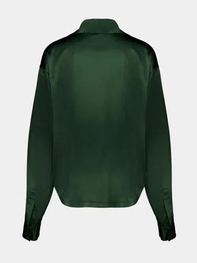 Tom Ford Stretch Silk Satin Polo With Tonal Tf Embroidered Logo Clothing In Green