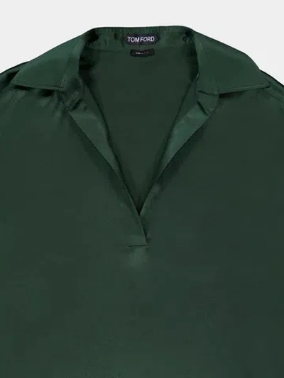 Tom Ford Stretch Silk Satin Polo With Tonal Tf Embroidered Logo Clothing In Green
