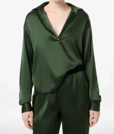 Tom Ford Stretch Silk Satin Polo With Tonal Tf Embroidered Logo Clothing In Green