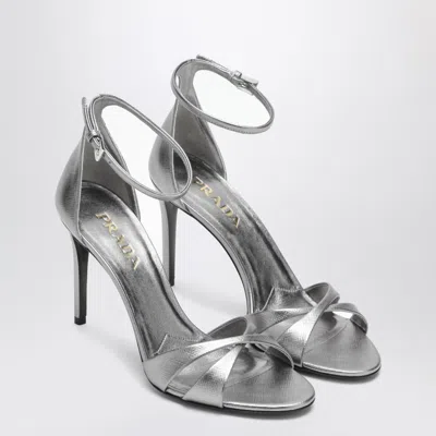 Prada Round-toe High-heeled Sandals In Silver