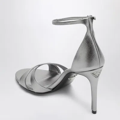 Prada Round-toe High-heeled Sandals In Silver