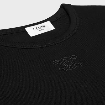 Celine Triomphe Long-sleeved T-shirt In Ribbed Cotton Jersey In Black