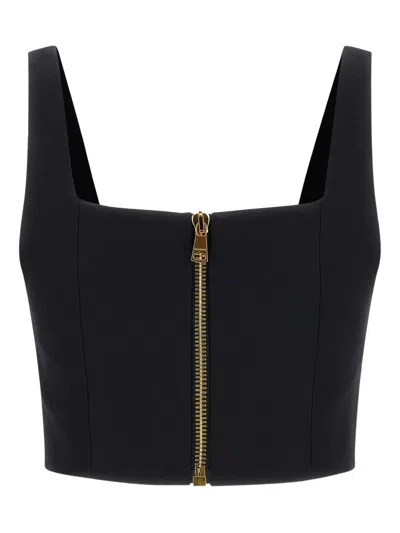 Balmain Cropped Sleeveless Top Gold Button Detail In Black