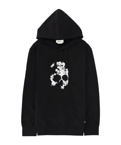 Alexander Mcqueen Hooded Knit Jumper Graphic Logo Detail In Black