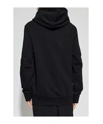 Alexander Mcqueen Hooded Knit Jumper Graphic Logo Detail In Black