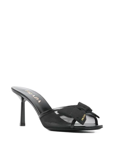 Prada Open Toe High Heel Sandals In Black