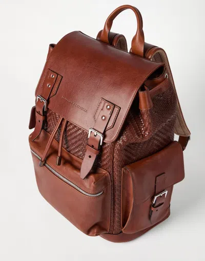 Brunello Cucinelli Braided-detail Leather Backpack In Brown