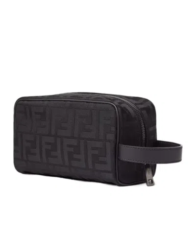 Fendi Logo-patterned Zip Pouch In Black