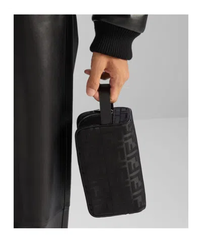 Fendi Logo-patterned Zip Pouch In Black