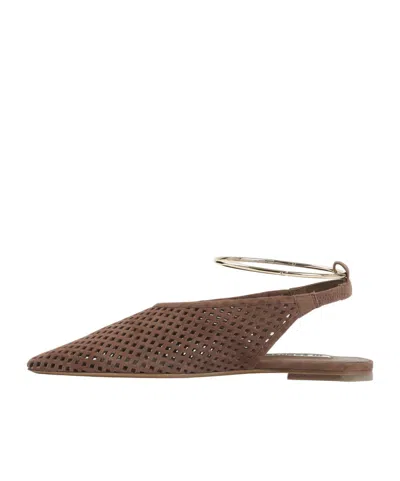 Jil Sander Perforated Suede Slingback Flats In Brown