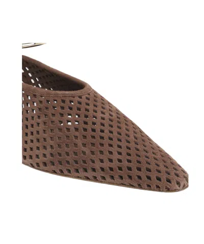 Jil Sander Perforated Suede Slingback Flats In Brown