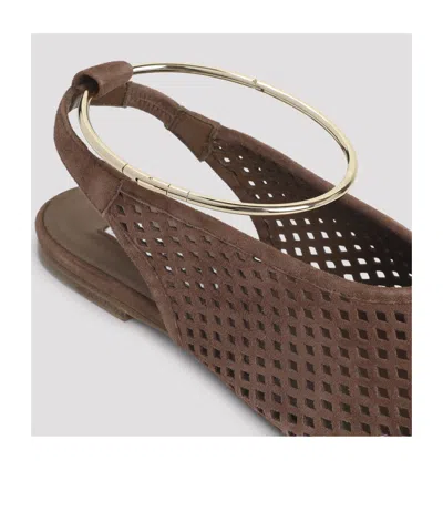 Jil Sander Perforated Suede Slingback Flats In Brown