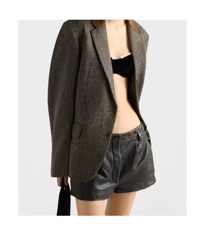 Prada Suede-panel Chevron Wool Jacket In Brown