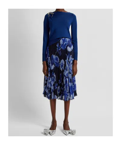 Erdem Pleated Midi Skirt In Blue