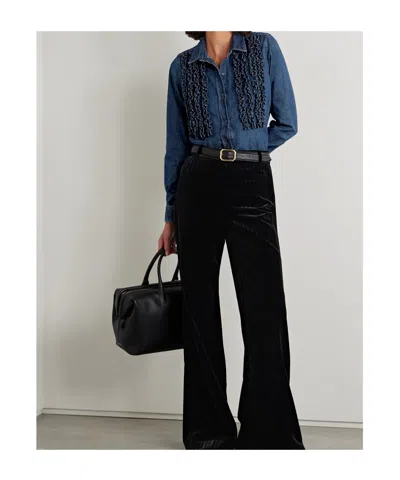 Nili Lotan Lexa Ruffled Denim Shirt In Blue