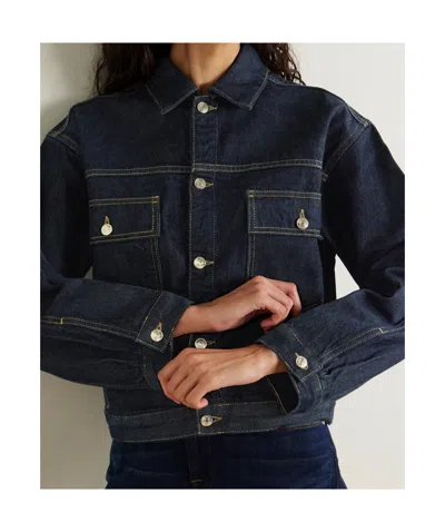 Frame Button Denim Jacket In Blue